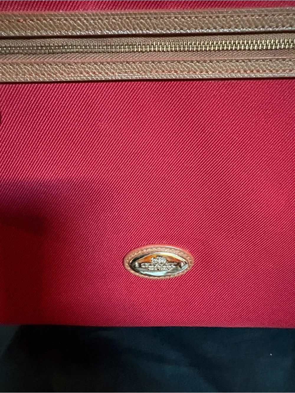 Coach Red Canvas Tote with Brown Leather Trim